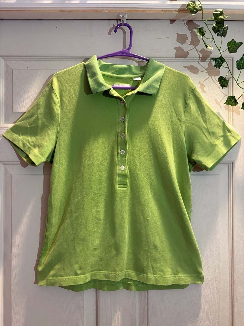 Lady Hathaway Lime Green Short Sleeve 6-Button Polo Shirt